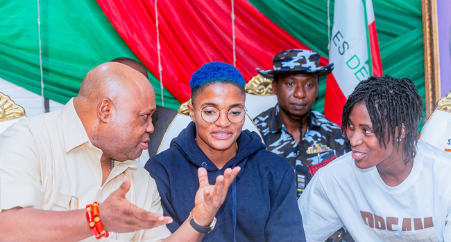 ‘Dancing Governor’ Adeleke shows dancing steps in reception for Super Falcons Players