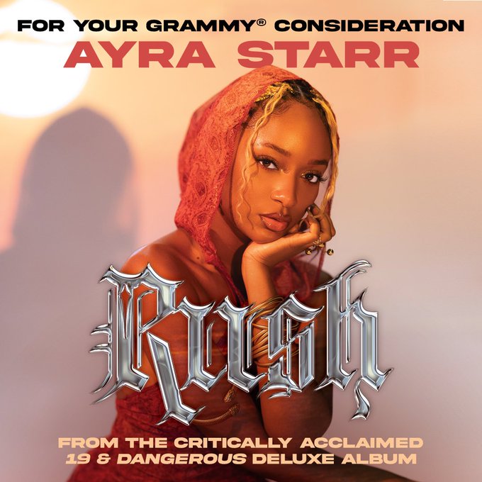 Ayra Starr’s Hit Track ‘Rush’ up for Grammy Award Consideration