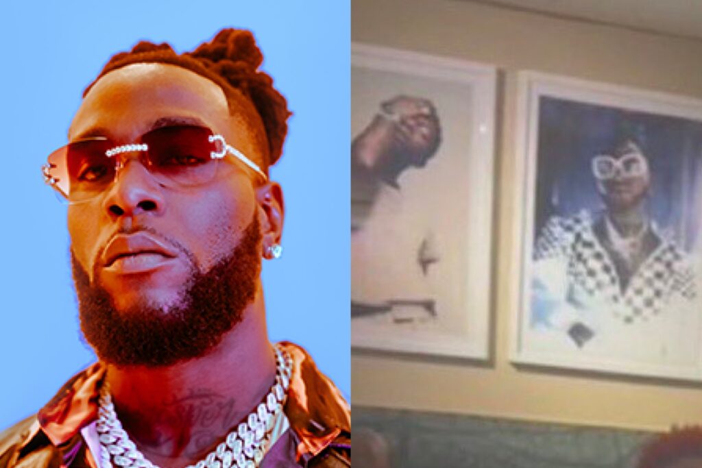 Burna boy frames Davido and Wizkid’s picture in his home