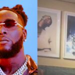 Burna boy frames Davido and Wizkid’s picture in his home