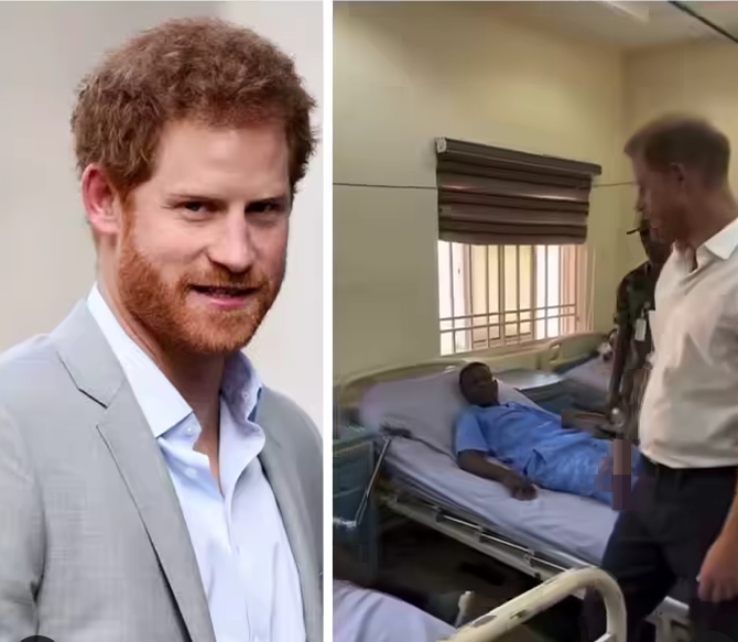 Prince Harry visits sick Nigerian soldiers at a hospital