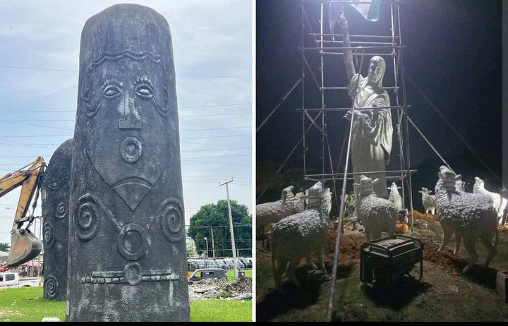 Cross River Governor destroys historic Monolith Sculpture, Replaces with Jesus status