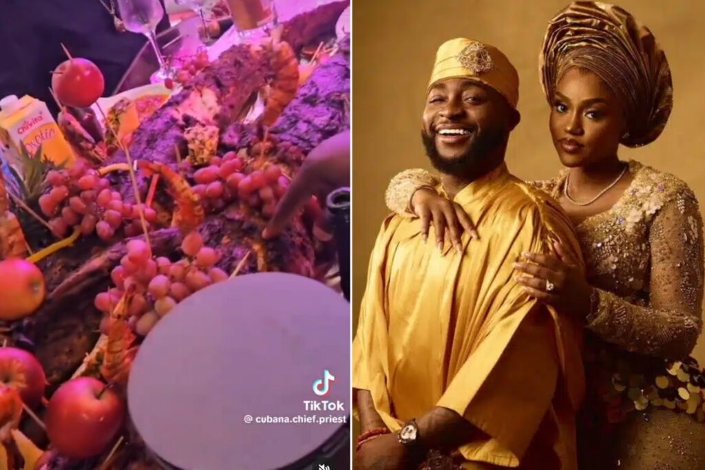 #CHIVIDO: See the two humongous CROCODILE served at Davido’s wedding