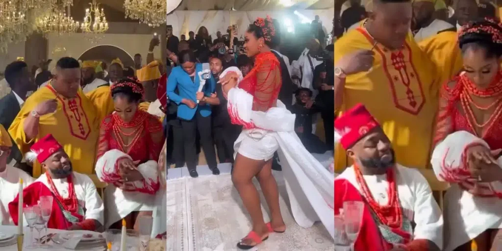 CHIVIDO: Chioma gives husband, Davido palm wine at wedding