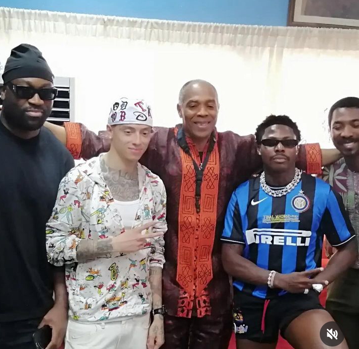 Asake and UK Rapper, Central Cee pays a visit to the prestigious Afrika Shrine