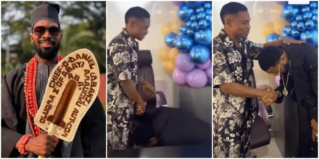 D’Banj dragged online for ‘prostrating’ to Pastor Jerry Eze during birthday visit