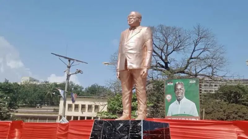 President Akufo-Addo Faces Backlash Over Self-Unveiled Statue Amid Tour of Western Region