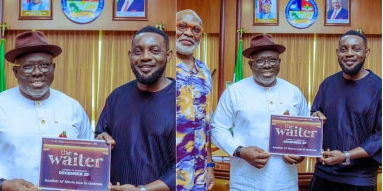 Ayo Makun Endorses New Movie The Waiter in Visit to Delta State Governor