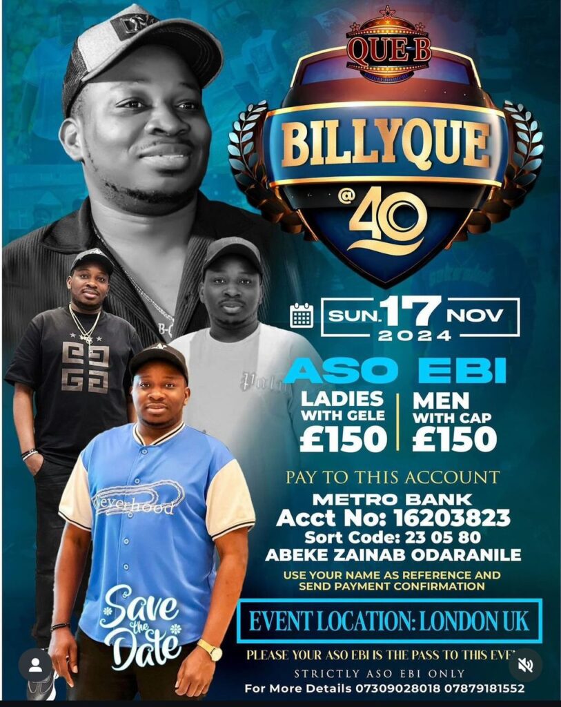 UK-Based Nigerian Entertainment Promoter Billique Set to Celebrate 40th Birthday on Sunday, 17th November, in London