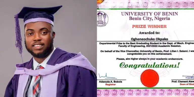 UNIBEN Graduate with 4.80 CGPA Receives ₦5,000 Award from School