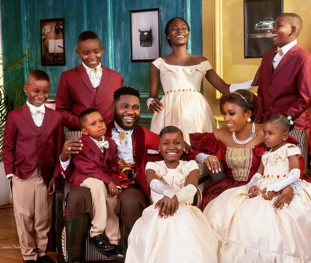 Jide Awobona Stuns Fans with Family Photo Featuring 7 Kids on 40th Birthday